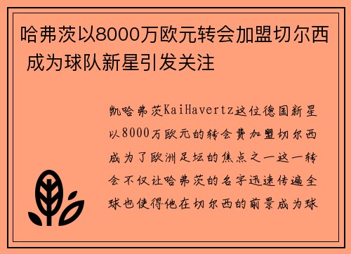 哈弗茨以8000万欧元转会加盟切尔西 成为球队新星引发关注