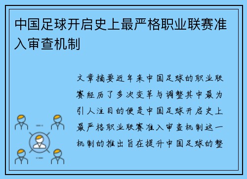 中国足球开启史上最严格职业联赛准入审查机制